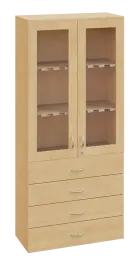 SPO 34 skříň 2-dveřová, 2-sklo, zásuvky lamino - javor horský